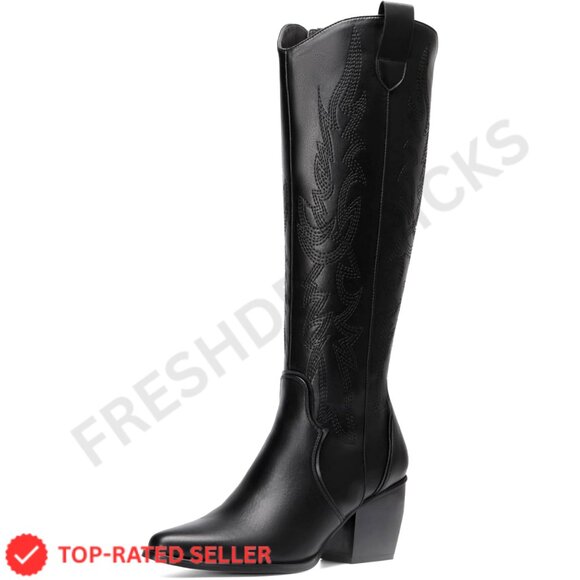 Brand New DREAM PAIRS Boots 7 Black Cowboy Knee High